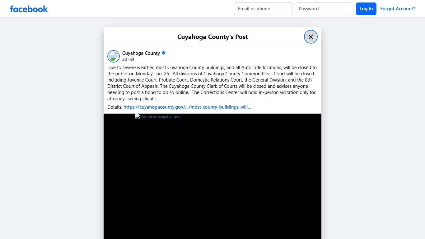 Cuyahoga County - Due to severe weather, most Cuyahoga... Facebook